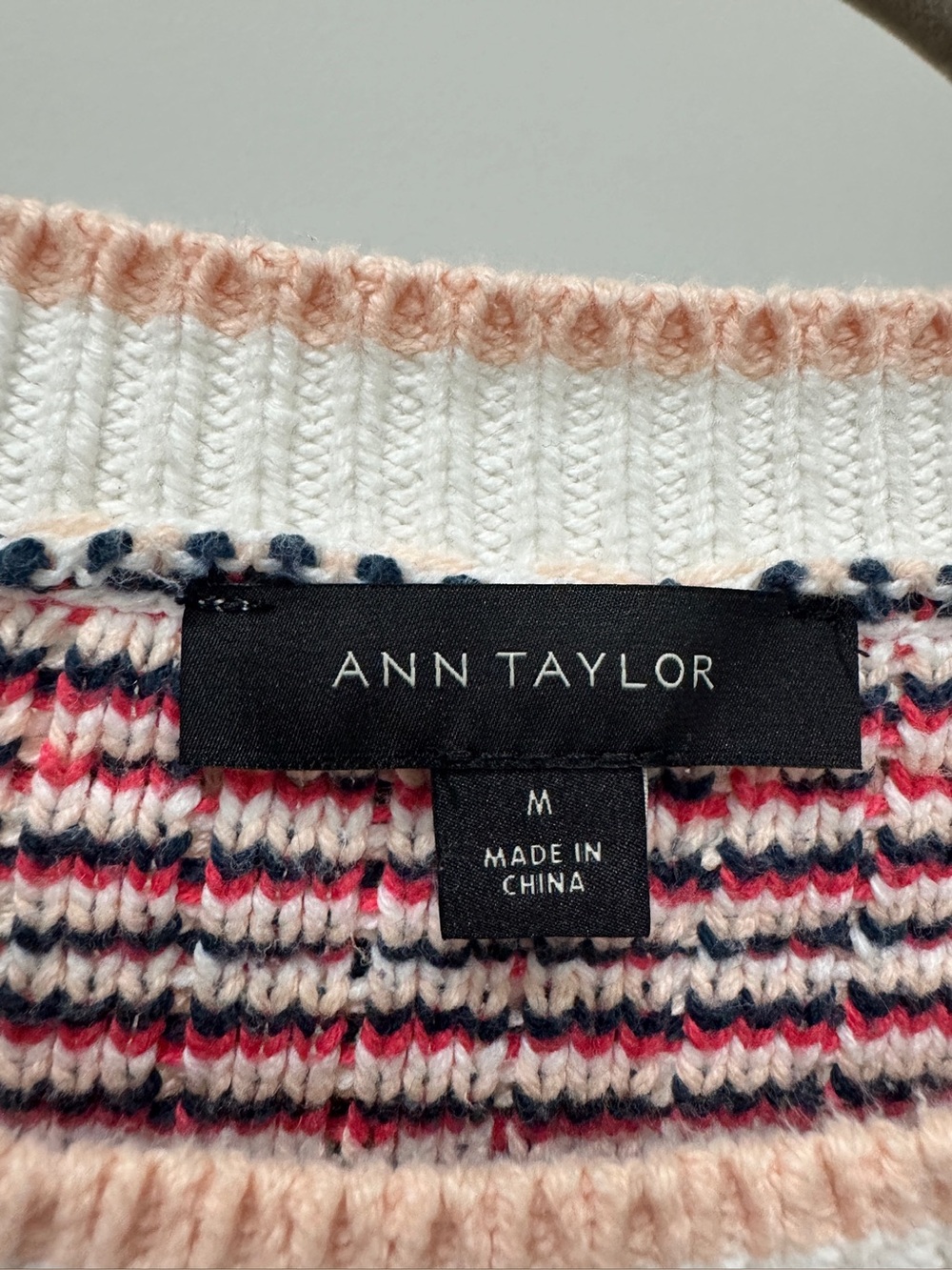 Ann Taylor Tweed Knit Short Sleeve Sweater Top pink Navy Ivory Size M - Picture 8 of 8